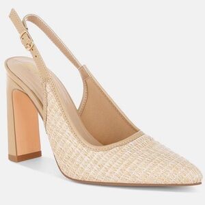 Beige Woven Slingback Heels